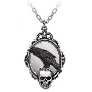 Alchemy Gothic Mirror Raven Skull Poe Pendant NEW